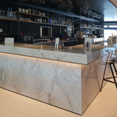 Restaurant bar clad in Sensa granite 