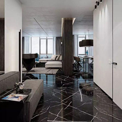 Black marble floor with white veins