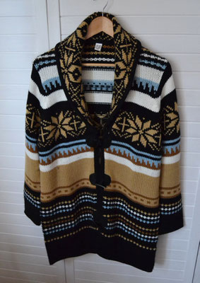 Strickjacke, schwarz-beige-weiß-hellblau