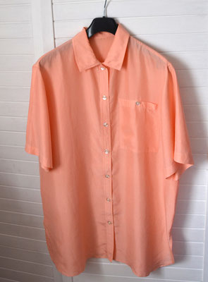 Bluse Kurzarm aus Seide, lachsfarben mit Brusttasche