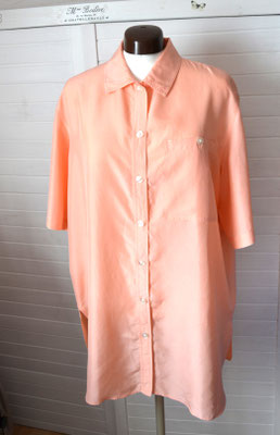 Bluse Kurzarm aus Seide, lachsfarben mit Brusttasche