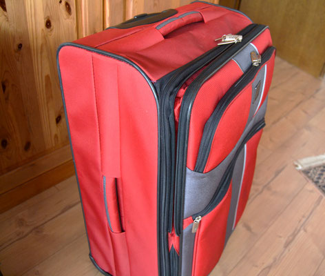 Koffer-Trolly mit Kosmetiktasche rot-schwarz