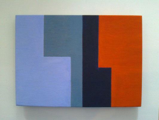 die L´s, hellblau-grau-schwarz-orange, 2018, Vinyl auf Holz, 10 x 15 cm
