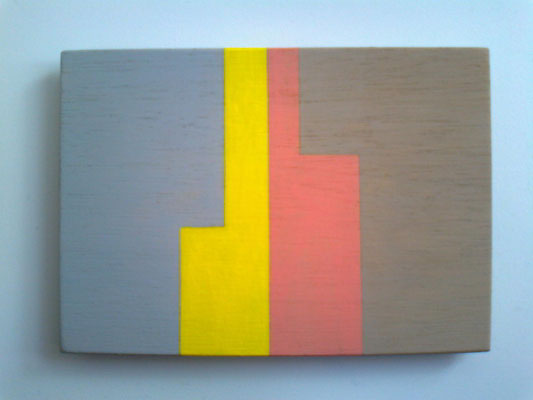 die L´s,2018, Vinyl auf Holz, 10 x 15 cm, grau-gelb-rosa-warmgrau