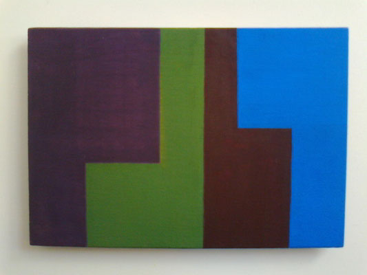 die L´s, 2018, Vinyl auf Holz, 10 x 15 cm, dunkellila-grün-braun-blau