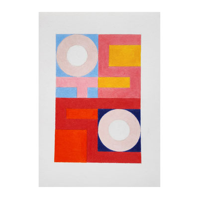 squares + circles, 1/6/19, Buntstift auf Bütten, 15 x 20 cm