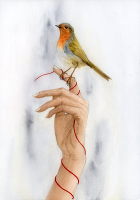 Hand und Rotkehlchen - Aquarellfarben