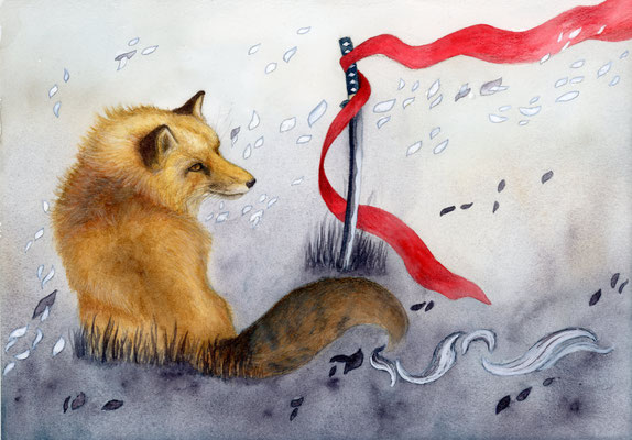 Fox and Katana - watercolour