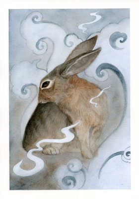 Hase mit abstrakten Stilelementen - Aquarellfarben / Gouache