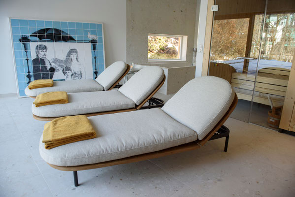 Wellnessbereich der Villa Nicoletta in Altaussee mit Ruheliegen im Salzkammergut