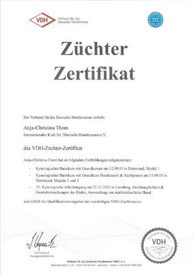 Anjas Züchterzertifikat