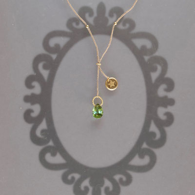Collier, 750er Gold, Turmalin, geprägter Stern, Polyestergarn