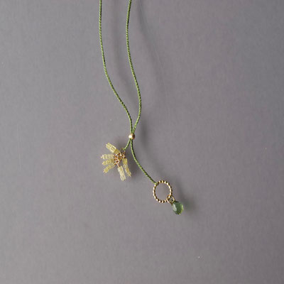 Collier, 750er Gold, Turmalin, Diamanten, Polyestergarn