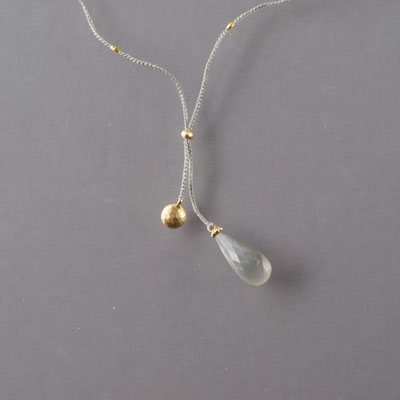 Collier, 750er Gold, Mondstein, Polyestergarn