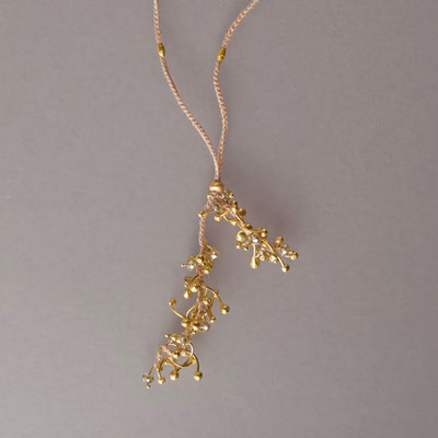 Collier, 750er Gold, cognacfarbige Diamanten, Polyestergarn
