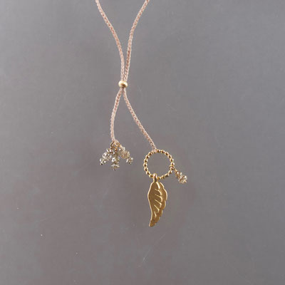 Collier, 750er Gold, Diamanaten, Flügel, Polyestergarn