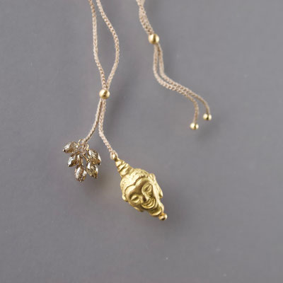 Collier, 750er Gold, Buddha, Diamanten,  Polyestergarn