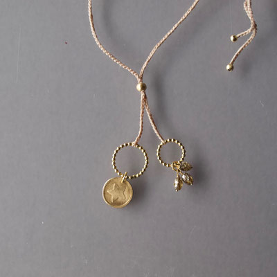 Collier, 750er Gold, Diamanten, geprägter Stern, Polyestergarn