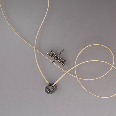 Collier, Libelle, geschwärztes Silber, Diamanten