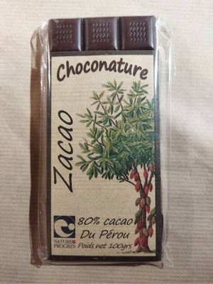 zacao chocolat à 80% de cacao nature 100gr