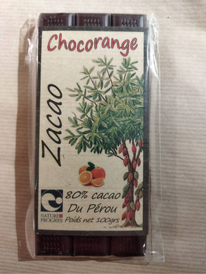 zacao chocolat à 80% de cacao orange confite 100gr