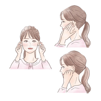 耳をマッサージしている女性のイラスト