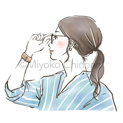 メガネをかけた女性の横顔のイラスト（オリジナル）
