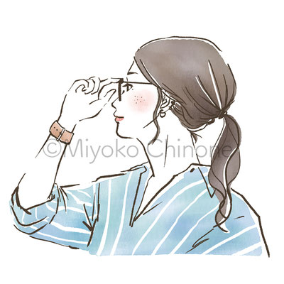 メガネをかけた女性の横顔のイラスト