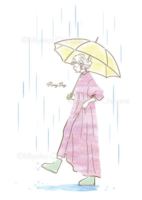 雨と女性のイラスト（オリジナル）