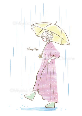 雨と女性のイラスト