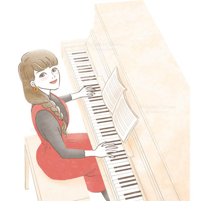 ピアノを弾いている女性のイラスト