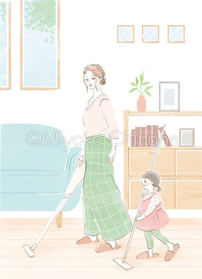 掃除をしている女性のイラスト