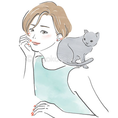 女性と猫のイラスト
