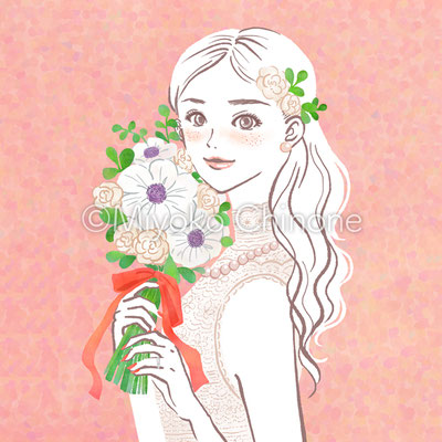 ブーケを持っている女性のイラスト