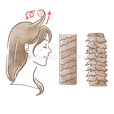 ヘアケアをしている女性のイラスト
