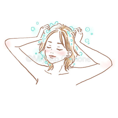 シャンプーをしている女性のイラスト