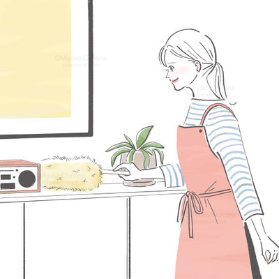 家事をしている女性のイラスト（オリジナル）