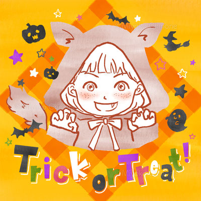 ハロウィンで仮装している子供のイラスト