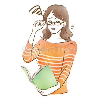 老眼に悩む女性のイラスト