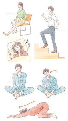 ストレッチをしている男性と女性のイラスト