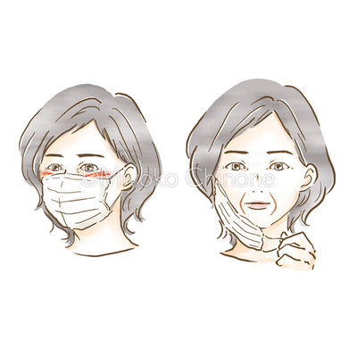 シニア女性がマスクをしている女性のイラスト