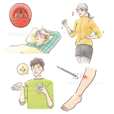 風邪をひいた男性のイラスト