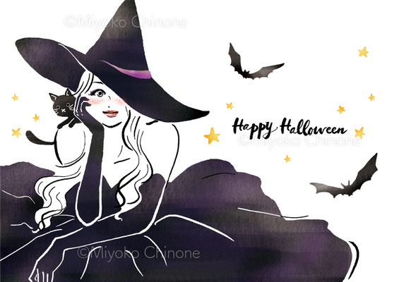 ハロウィンの魔女仮装している女性のイラスト