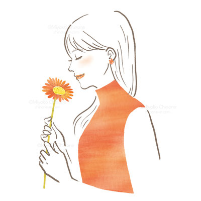 ガーベラを持った女性のイラスト