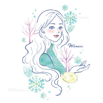 雪の結晶と女性の冬のイメージイラスト
