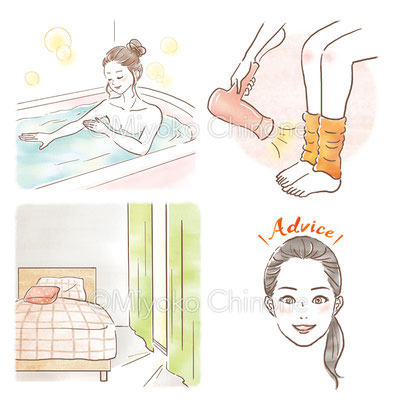 お風呂のイラストと寝室のイラスト