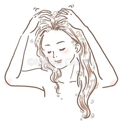 シャンプーをしている女性のイラスト
