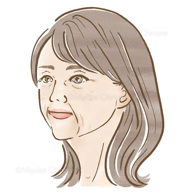 シニア女性の顔の皺とくすみが目立つイラスト