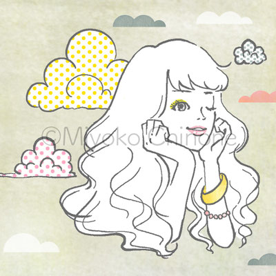 曇りの日の女性のイラスト