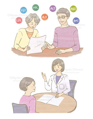 医者にアドバイスをもらっている女性のイラスト